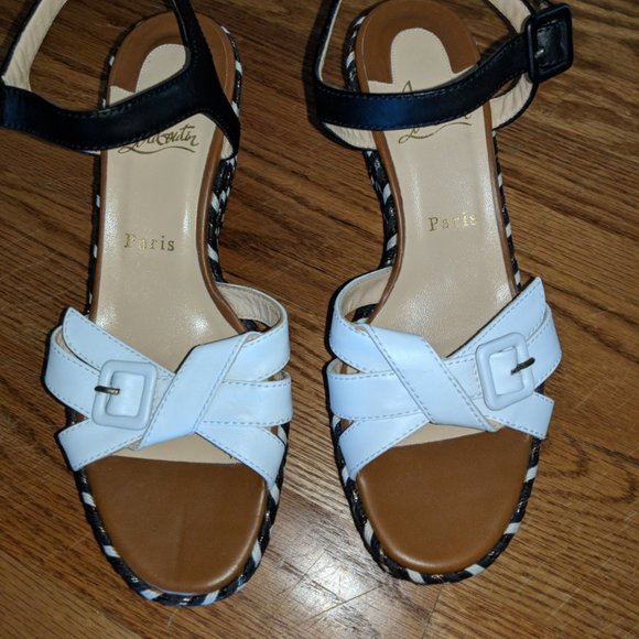 Christian Louboutin Lagoa 70 Platform Sandal Espadrilles 38 - Black/White 7.5 US - Picture 6 of 11